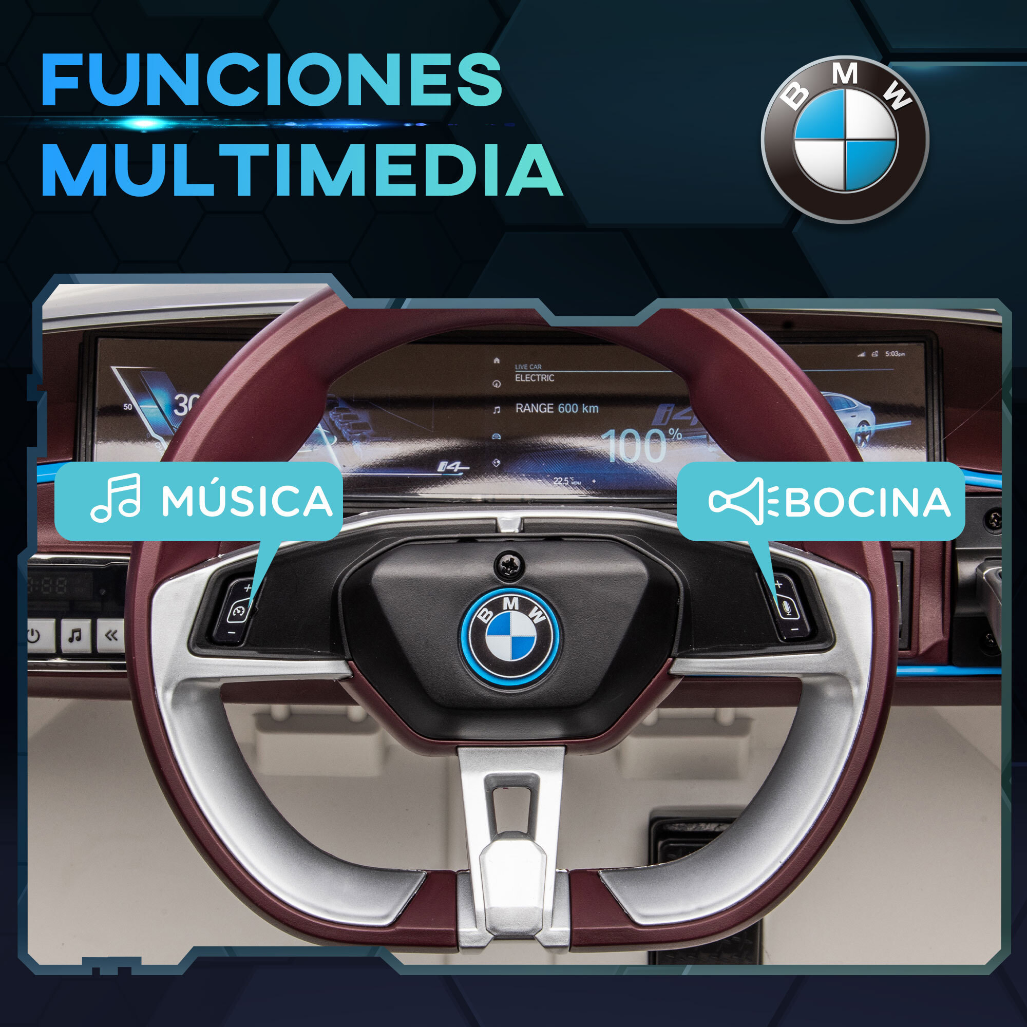 Coche Eléctrico para Niños 37-72 Meses Autorización BMW I4 Coche de Batería 12V con Control Remoto Música MP3 Pantalla Luces y Cinturón de Seguridad 115x67x45 cm Blanco