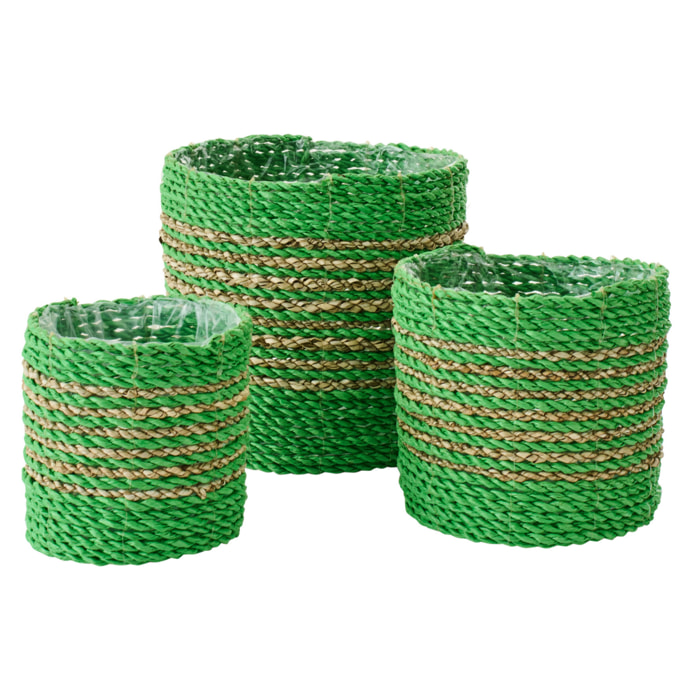 J-Line Cache-pot Ligné - rotin - vert/naturel - set de 3