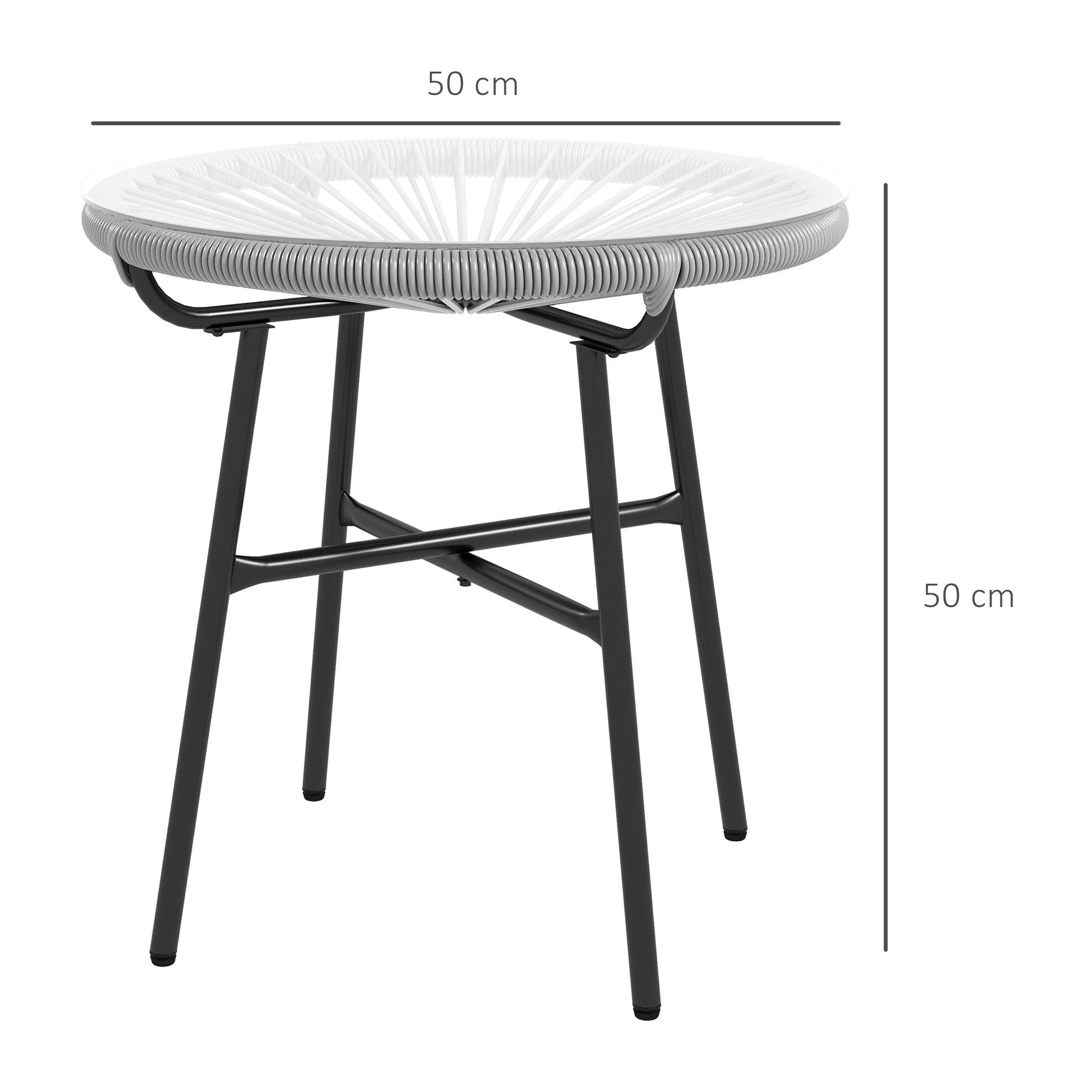 Mesa Auxiliar de Ratán Sintético Mesa de Centro Redonda para Exteriores con Tablero de Vidrio Templado y Patas de Metal para Patio Jardín Balcón Ø50x50 cm