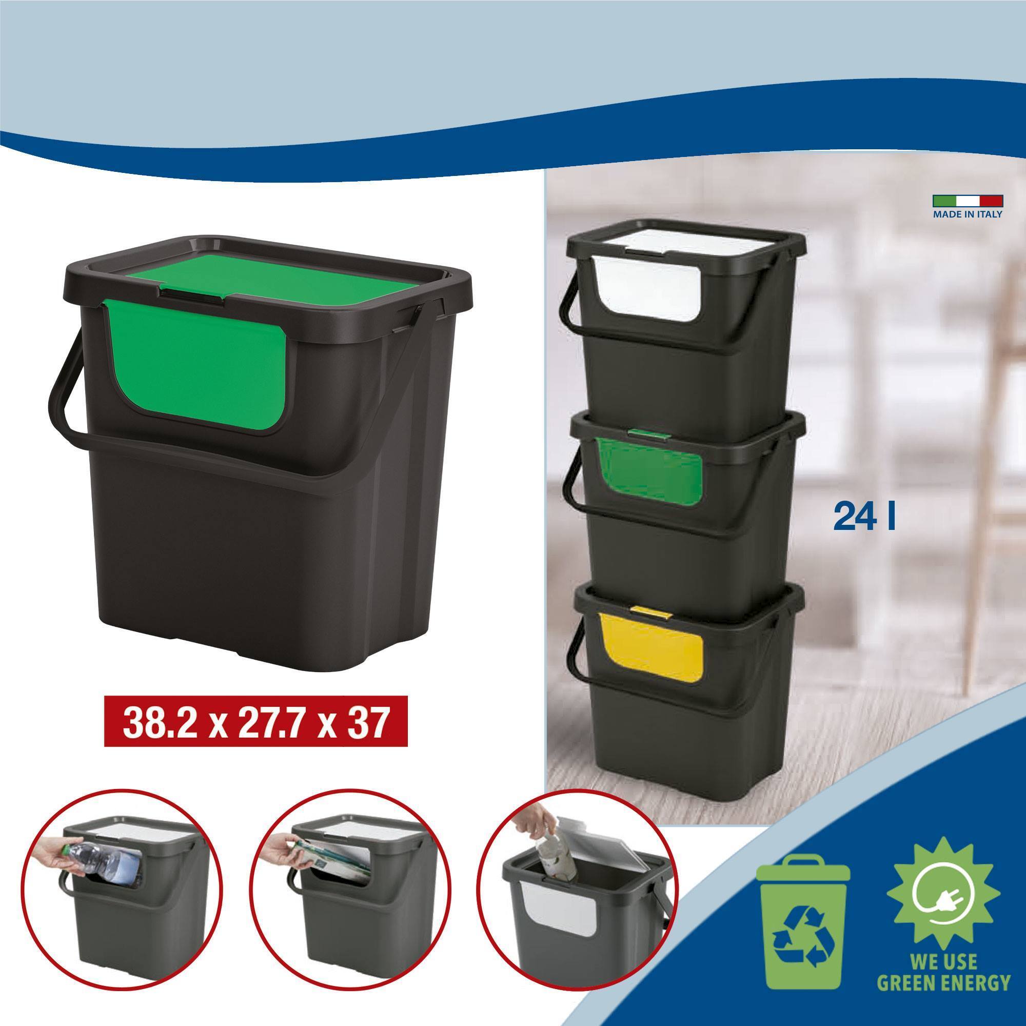 Papelera "moda doble" 24l con asa negro/verde