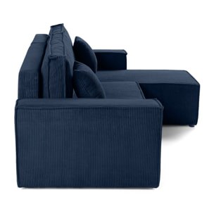 Cezanne - canapé d'angle réversible - 4 places - convertible avec coffre - en velours côtelé - Bleu Ardoise