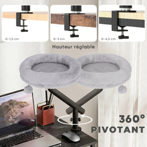 Lit de bureau pour chat pivotant réglable déhoussable gris