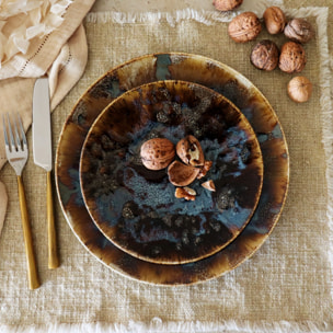 Lot de 6 assiettes à dessert en porcelaine marron 20cm VOLCANO