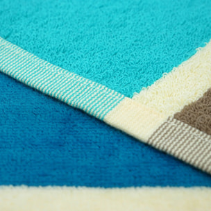 Serviette de plage XL éponge velours Jacquard Bleu 140x180 400g/m² - Cabrera