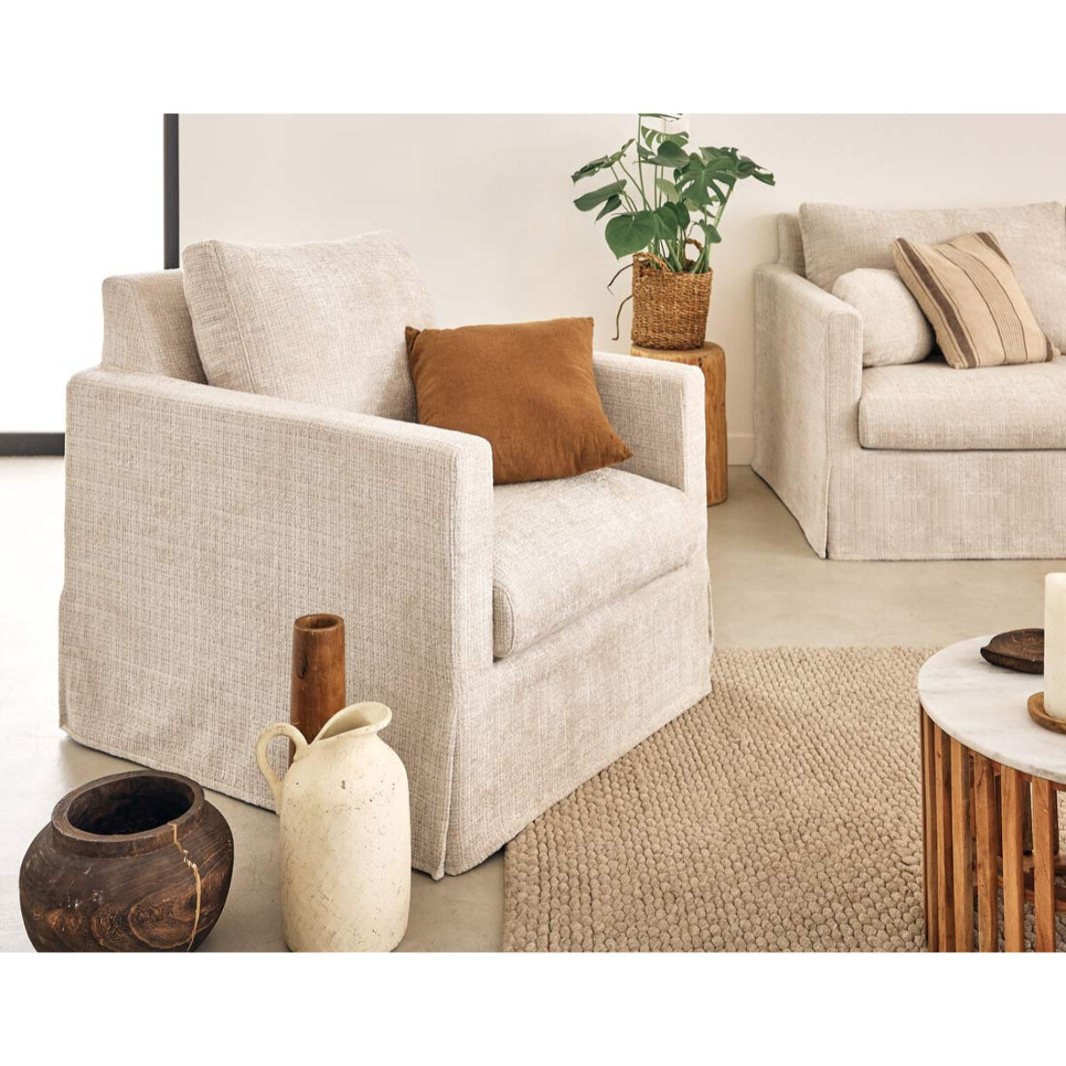 Serena - fauteuil déhoussable en velours texturé - Beige