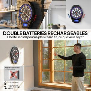 Cible jeu de fléchettes électronique 34 jeux jusqu'à 8 joueurs grand écran LED charge USB-C