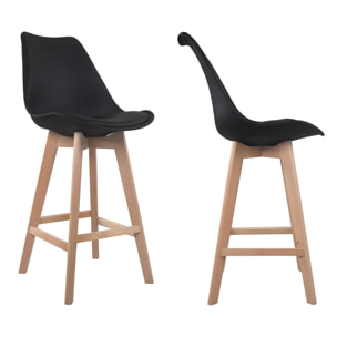 Lot de 2 tabourets scandinaves SVEN noir avec coussin