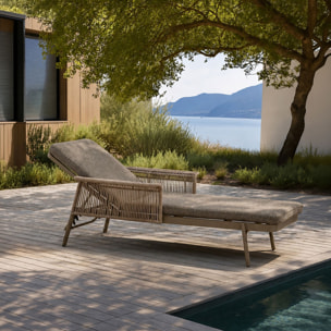 Lot de 2 chaises longues en aluminium et tissu moka MADRAGUE