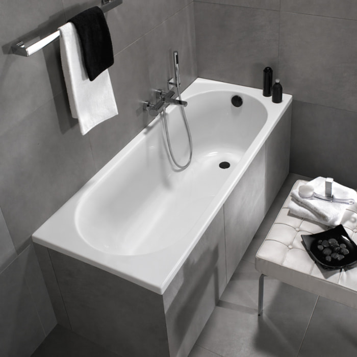 Baignoire droite 170 x 75 O.Novo + Vidage de baignoire WIRQUIN noir