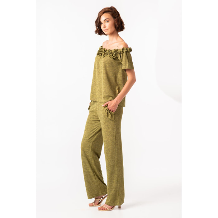Mamatayoe Top Mixture para mujer - Top, Sweater, mango corta, con volante
