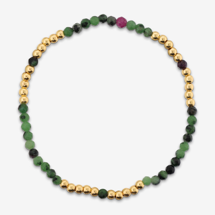 Bracciale Elastico con Pietre Naturali Verdi e Bead Lucide