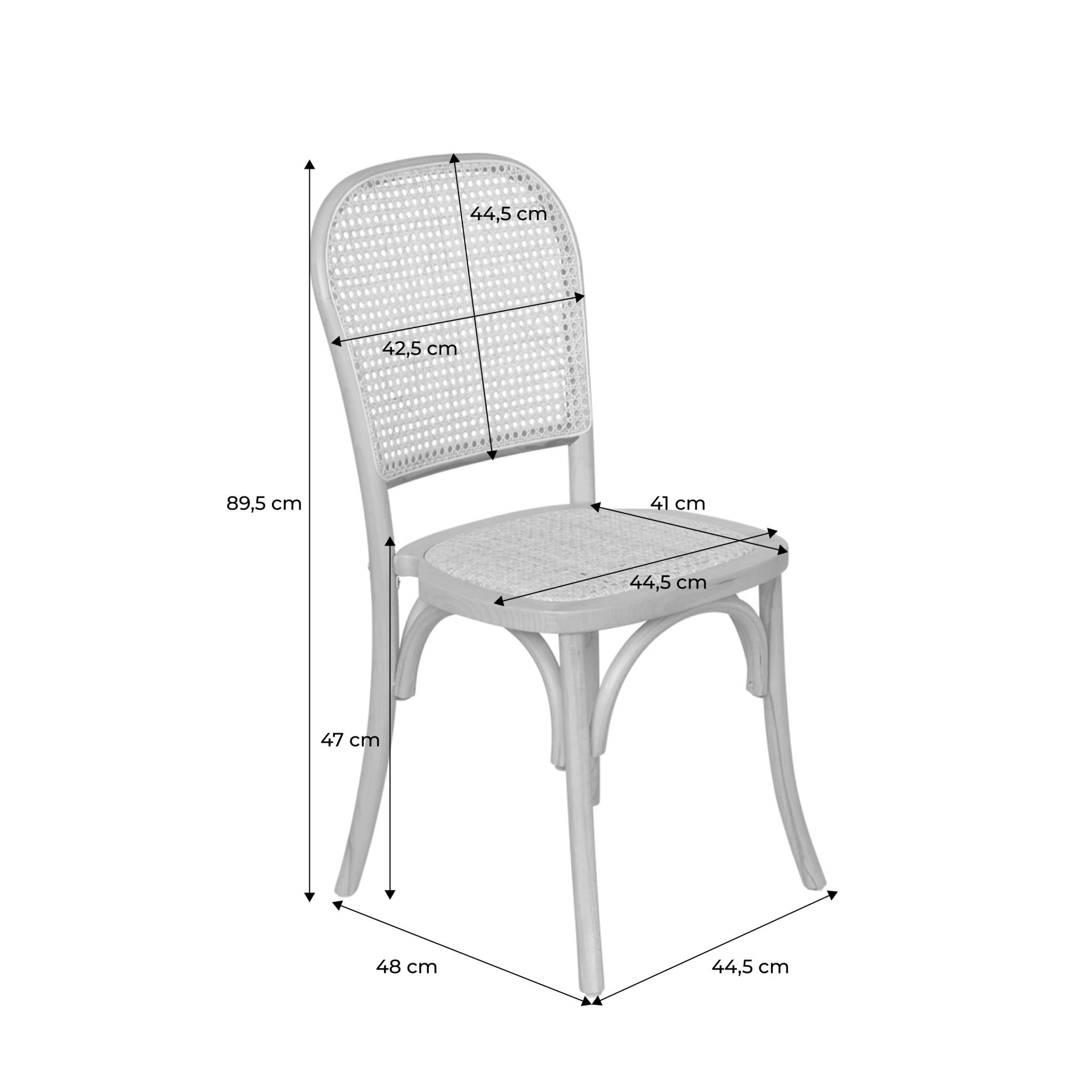 Lot de 4 chaises vintage en bois avec assise et dossier en rotin. coloris marron vieilli. L 44.5 x P 48 x H 89.5cm