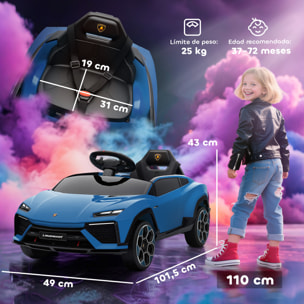 Coche Eléctrico para Niños de +3 Años, Lamborghini, Coche de Batería 12V, con Mando a Distancia 2,4 G, Motor Doble, Ruedas con Suspensión, Faros, Música, USB, Azul