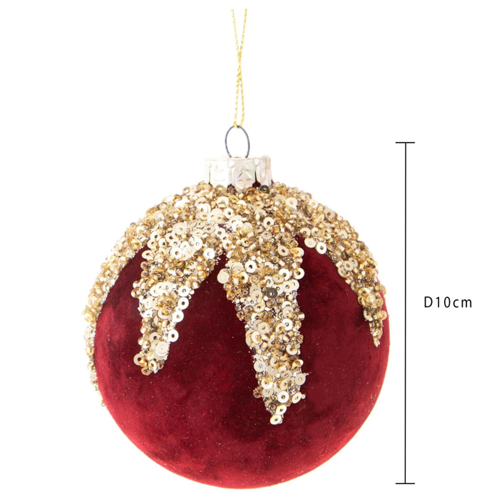 Sfera Velvet con Strass - Pezzi 4 - Colore Rosso - 10x10Hx10cm - Bianchi Dino