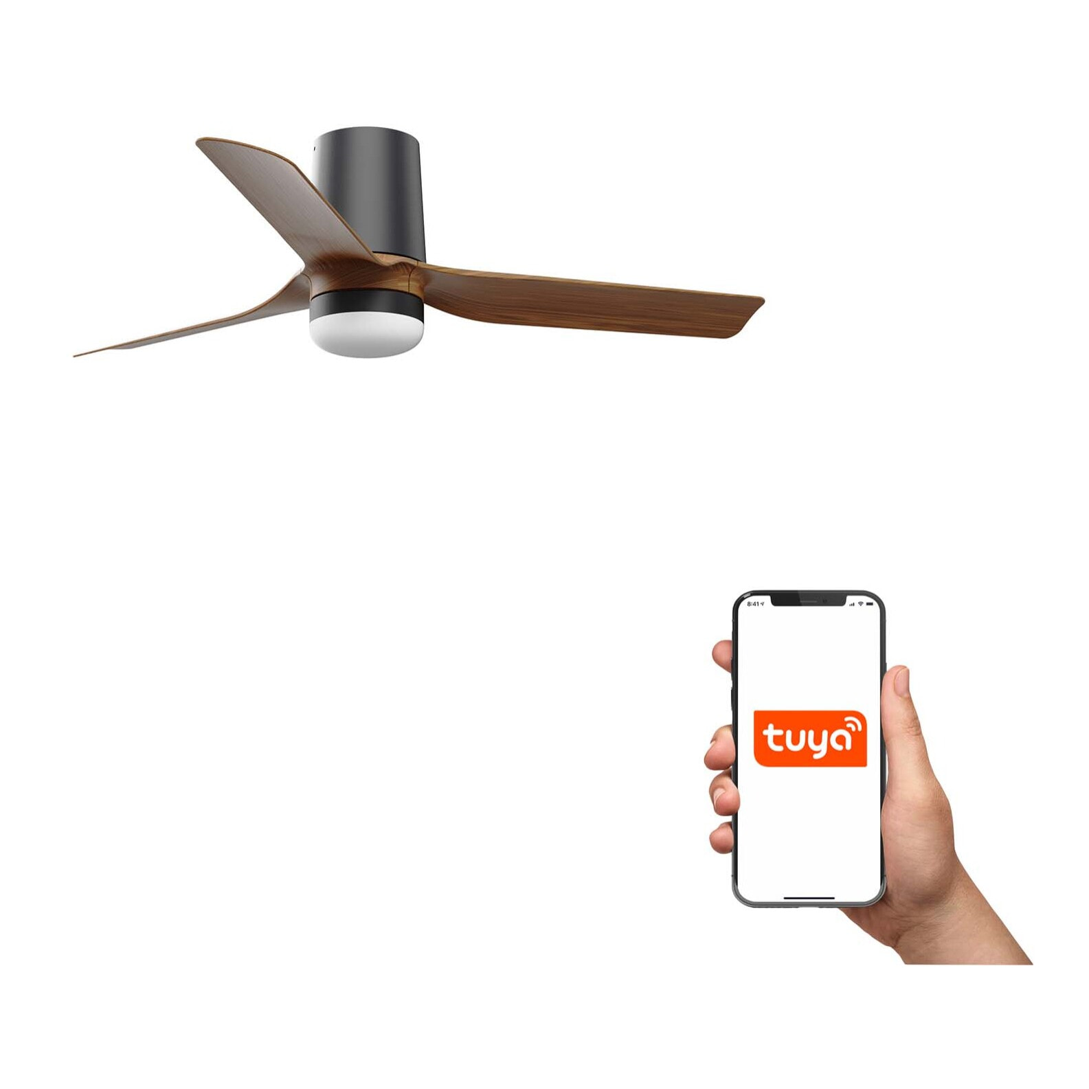 MINI PUNT TUB S LED Ventilateur de plafond noir/noyer TUYA