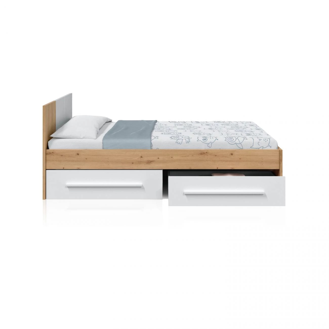 Cama Dess Blanco Artik (Blanco Mate) - Roble Nodi