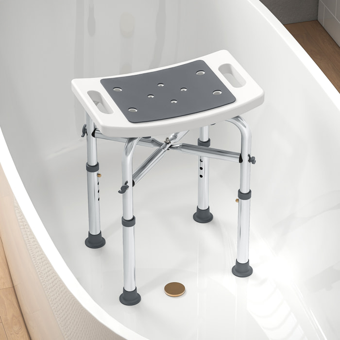 Siège de douche réglable en hauteur tabouret de douche ergonomique pieds antidérapants charge max. 150 Kg alu HDPE blanc gris