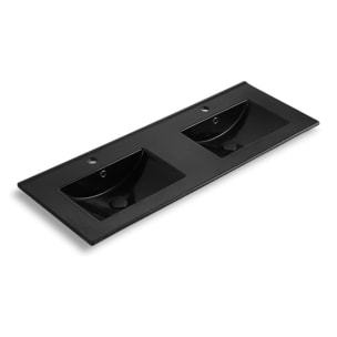 Lavabo double Modena noir mat 121×46×17,5 cm pour meuble 120 cm en céramique – 2 trous, avec trop-plein (M12046BKM) (M12046BKM)