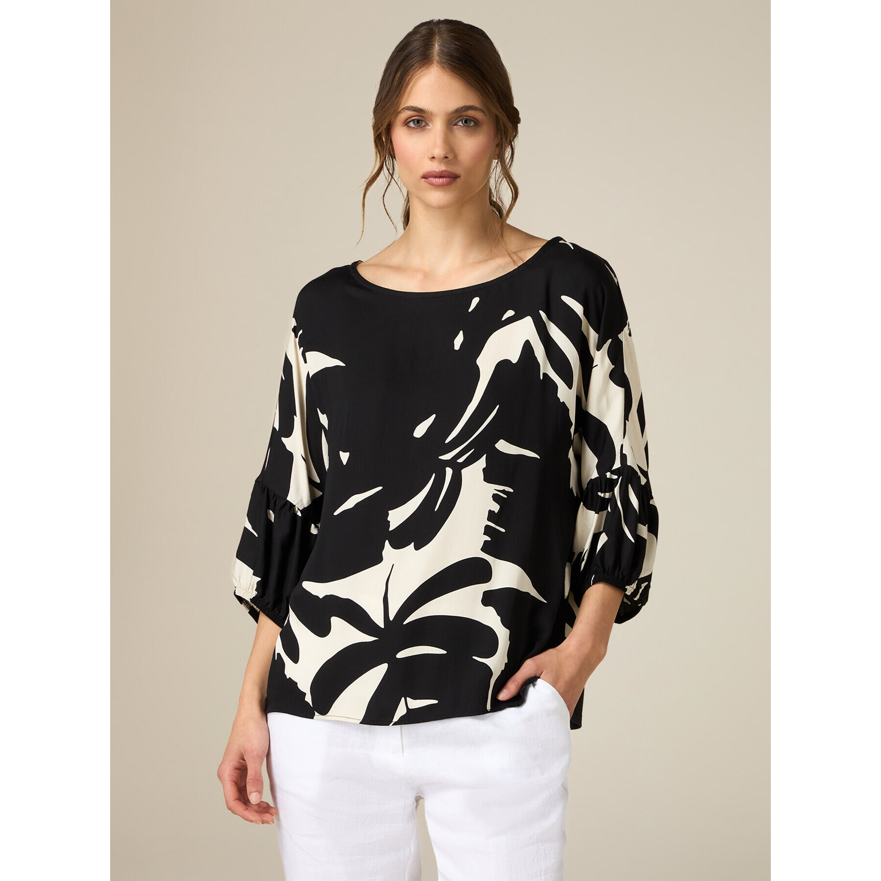 Oltre - Camiseta bimaterial floral - Negro