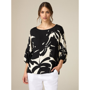 Oltre - Camiseta bimaterial floral - Negro