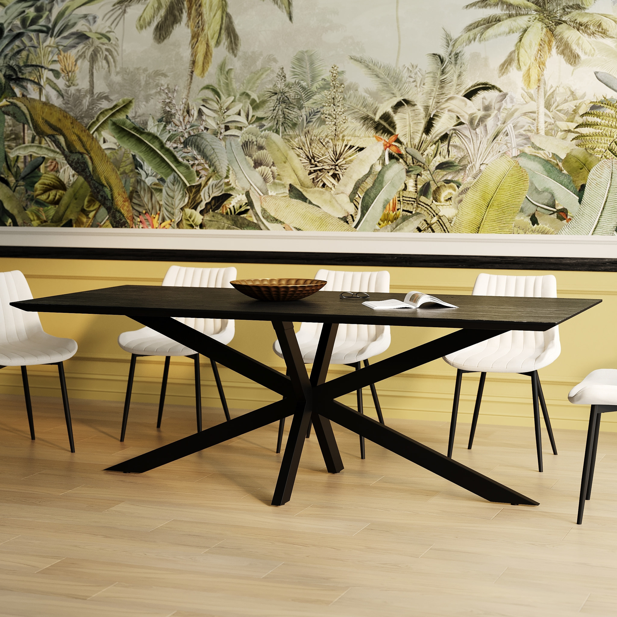 Table rectangulaire 10 personnes en bois de teck recyclé noir 240 cm - Marvel
