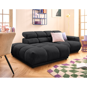 Matera - canapé d'angle gauche 4 places avec têtières réglables en tissu texturé - Noir