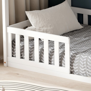 Lit Cabane Nid enchanté 90 x 190 cm, Blanc, Bois de Pin naturel, Barrières latérales de sécurité, Favorise l'imagination