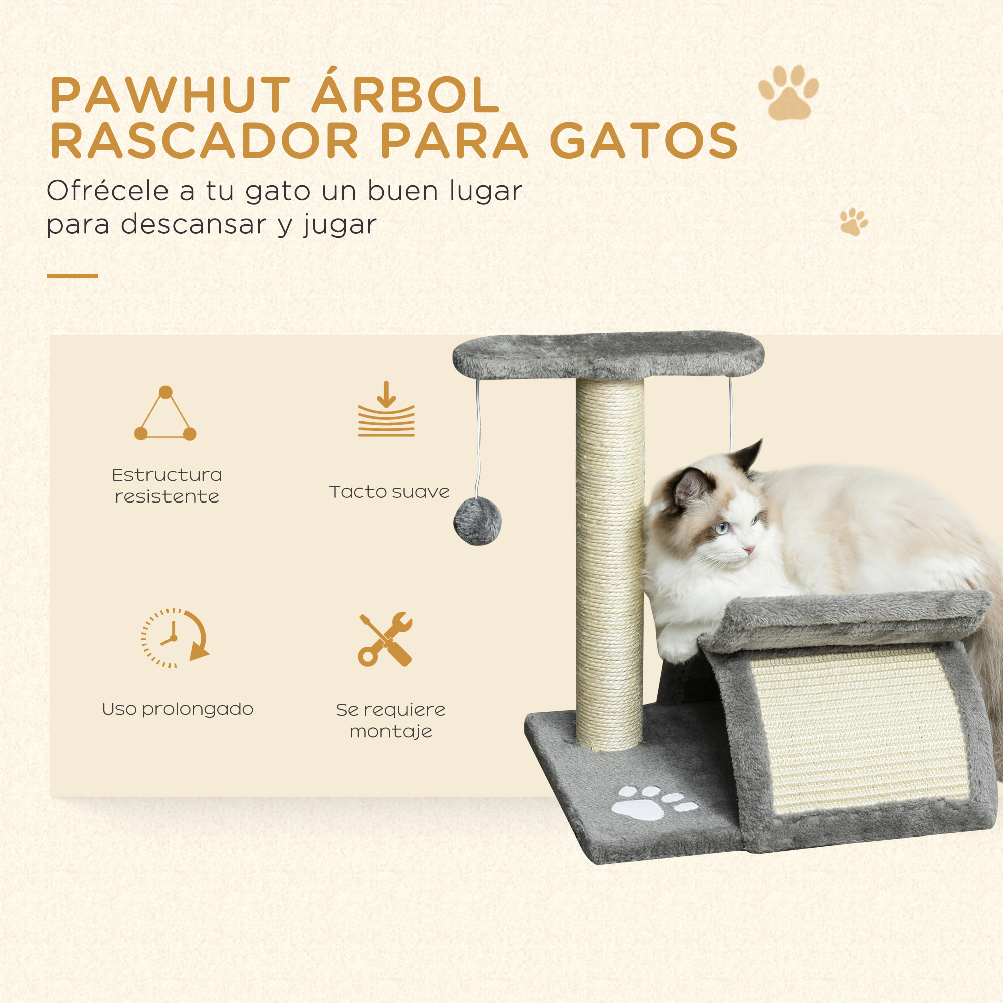 Árbol Rascador para Gatos Pequeños 43 cm Torre para Gatos con Poste Giratorio con Bolas de Juego Plataforma y Caseta 40x30x43 cm Gris