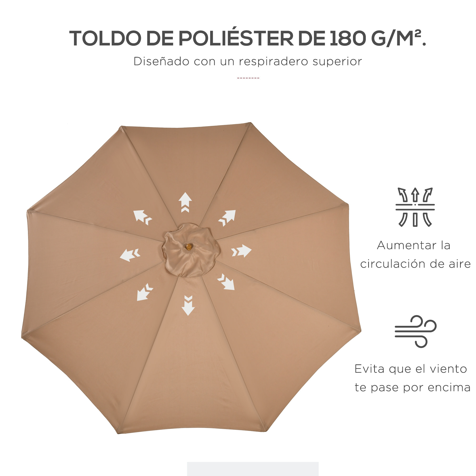 Sombrilla Terraza Exterior Ø300 cm Sombrilla de Jardín con Sistema de Polea Techo Ventilado y Poste Desmontable de Madera Parasol para Patio Terraza Caqui