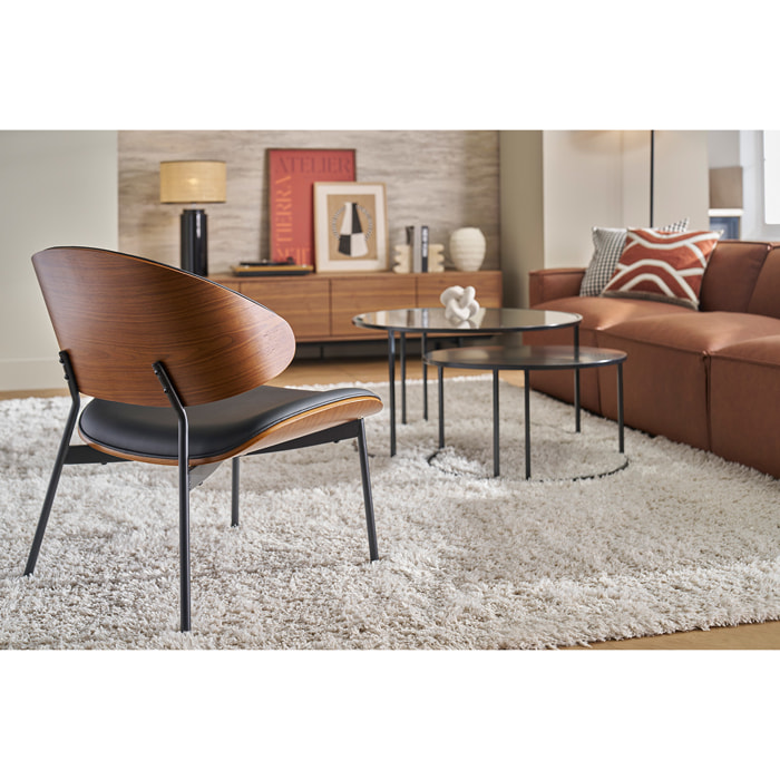 Fauteuil noir, bois foncé et métal noir FABULO