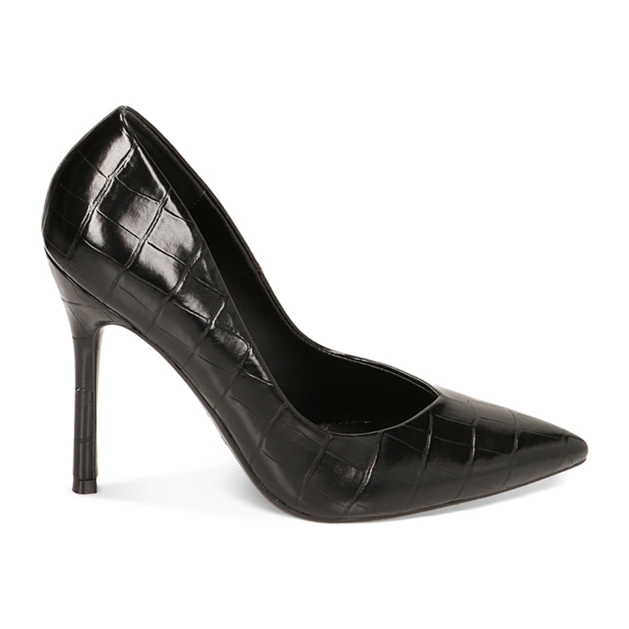 Décolleté nere stampa cocco, tacco 10,5 cm