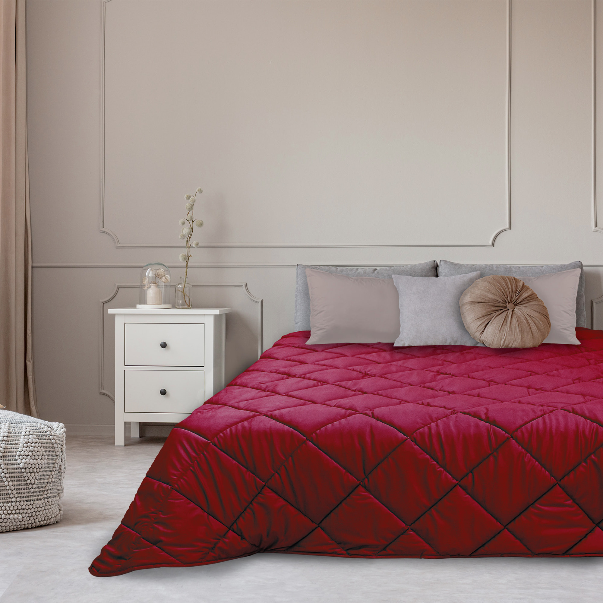 TRAPUNTA INVERNALE MATRIMONIALE IN VELLUTO COL.BORDEAUX MADE IN ITALY