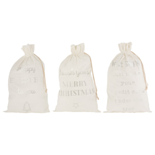 J-Line Sac Noel Anglais Velours Blanc Large Assortiment De 3
