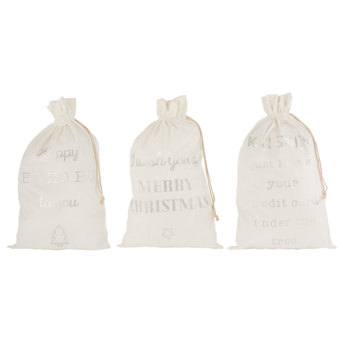 J-Line Sac Noel Anglais Velours Blanc Large Assortiment De 3