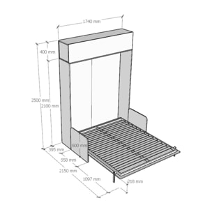 Armoire Lit escamotable vertical double 160 KENTARO avec canapé Frêne Blanc avec élément haut (ALESSIA 20)