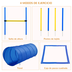 Set de Entrenamiento de Agilidad para Perros Obstáculos de Salto con Altura Ajustable Túnel para Perros y Bolsa de Transporte Azul y Amarillo