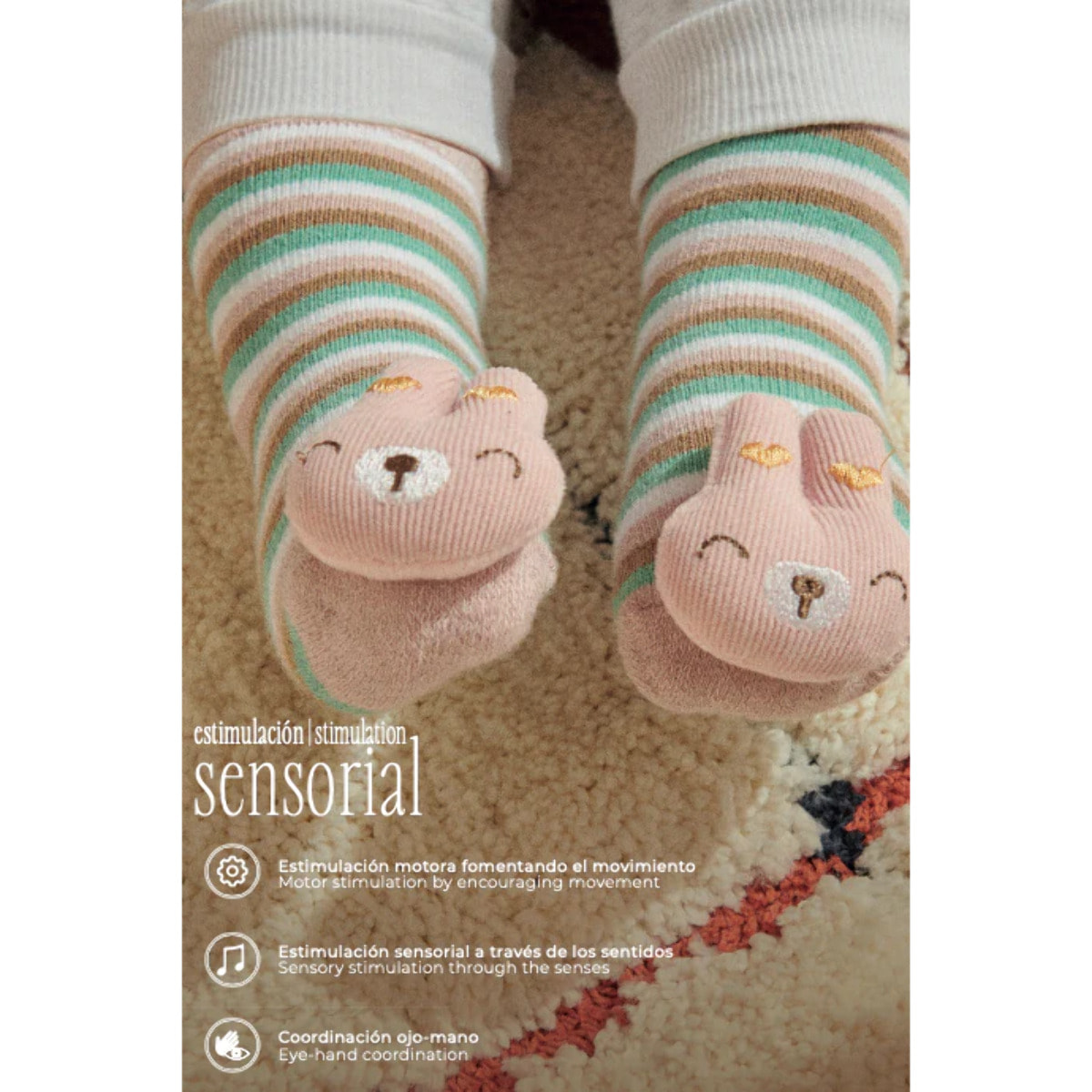 Calzini termici sensoriali per neonato con sonaglio rosa