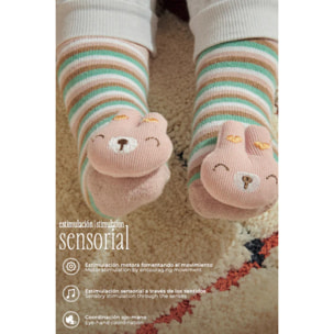 Calzini termici sensoriali per neonato con sonaglio rosa