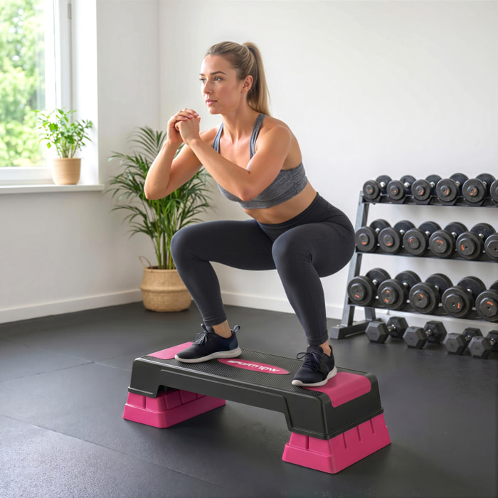 Step de Aeróbic Step para Fitness Stepper Antideslizante con Altura Ajustable de 12/17,5/22,5 cm Base Robusta Carga 250 kg para Entrenamiento en Casa Gimnasio Hombres y Mujeres Rosa