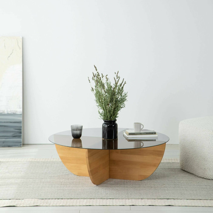 Tavolino da salotto Jolanda, Tavolo basso da caffè, Portariviste per divano, Ripiano da soggiorno, 90x90h30 cm, Rovere