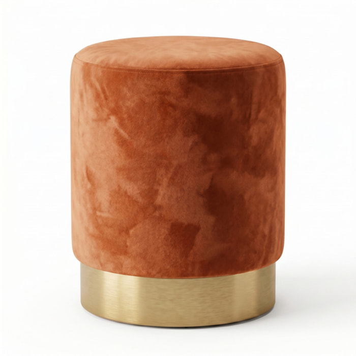Pouf cilindrico in velluto con base dorata, sgabello imbottito elegante e resistente, seduta compatta salvaspazio, ideale per salotto camera ingresso e toeletta, design moderno glamour e versatile