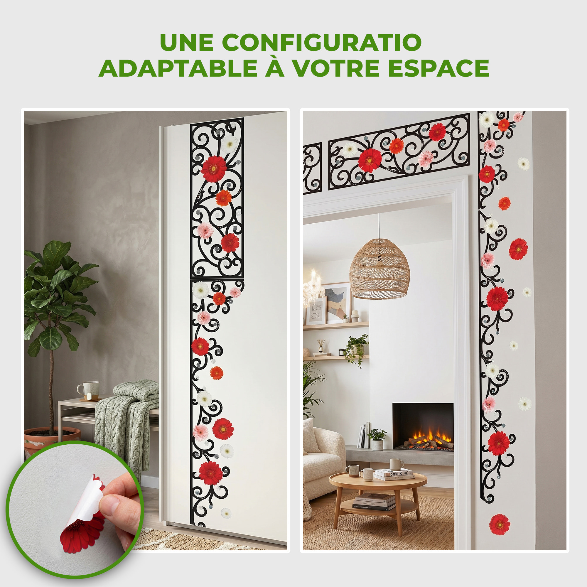 Stickers Muraux décoration adhésifs fleurs en frise