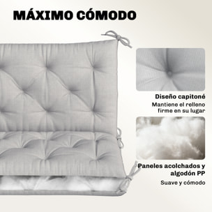Cojín para Banco de Jardín con Respaldo, 150x98x8 cm, Colchón de Banco de 3 Plazas para Interior y Exterior con Relleno Grueso y Cintas de Sujeción, para Columpio, Terraza, Balcón, Gris Claro