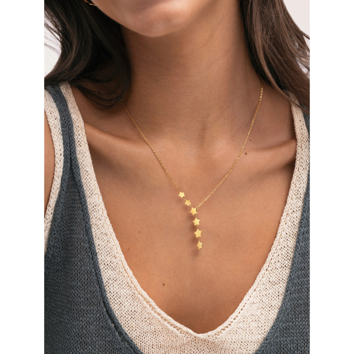 Collar Estela Y Acero Baño Oro