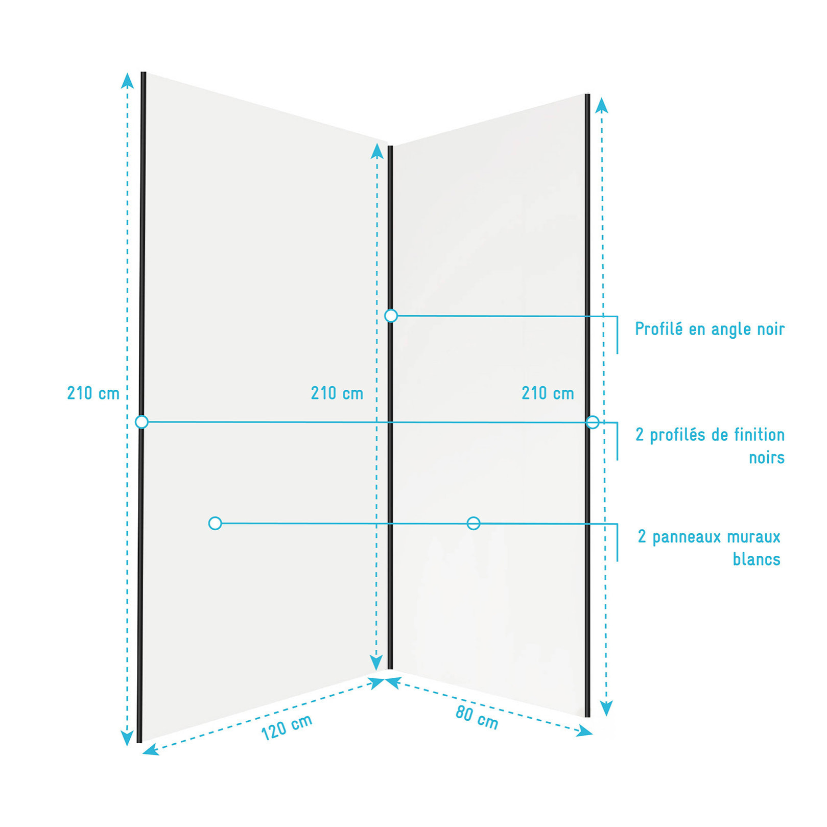 Pack 2 Panneaux Muraux en Aluminium Blanc 80+120x210cm + Profilés Noir - WALL'IT