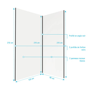 Pack 2 Panneaux Muraux en Aluminium Blanc 80+120x210cm + Profilés Noir - WALL'IT