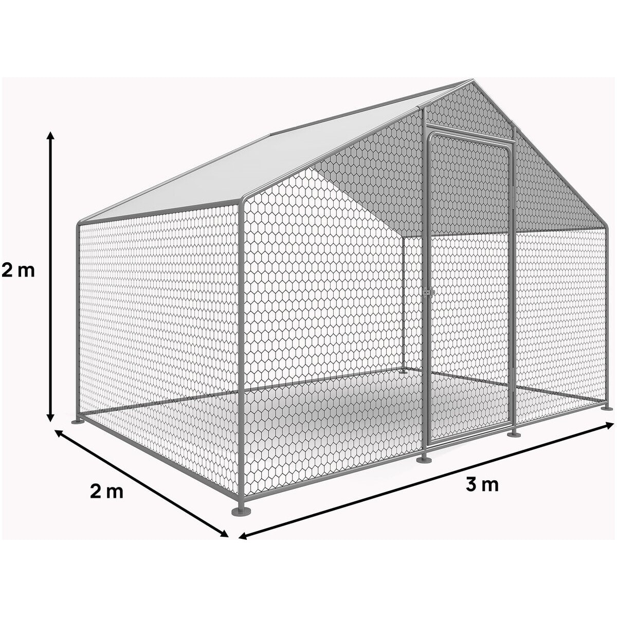 Enclos à poules 6 m² parc grillagé 2 x 3 x 2 M acier galvanisé