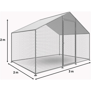 Enclos à poules 6 m² parc grillagé 2 x 3 x 2 M acier galvanisé