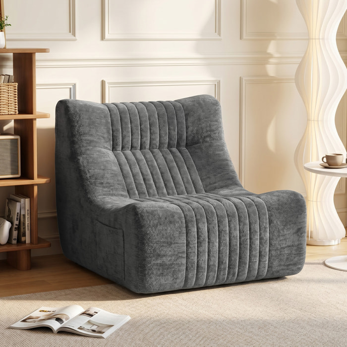 Fauteuil modulable design contemporain effet surpiqûres verticales tissu gris