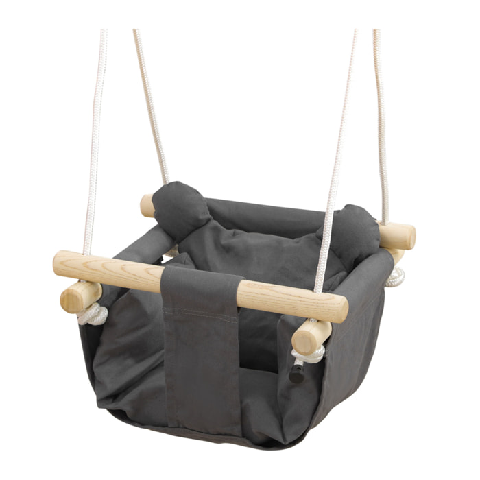 Columpio para Bebés de 9-36 Meses con Cuerdas Ajustables Columpio Infantil con Cinturón de Seguridad y Asiento Acolchado Carga 70 kg para Interiores y Exteriores 40x40x110-180 cm Gris Oscuro